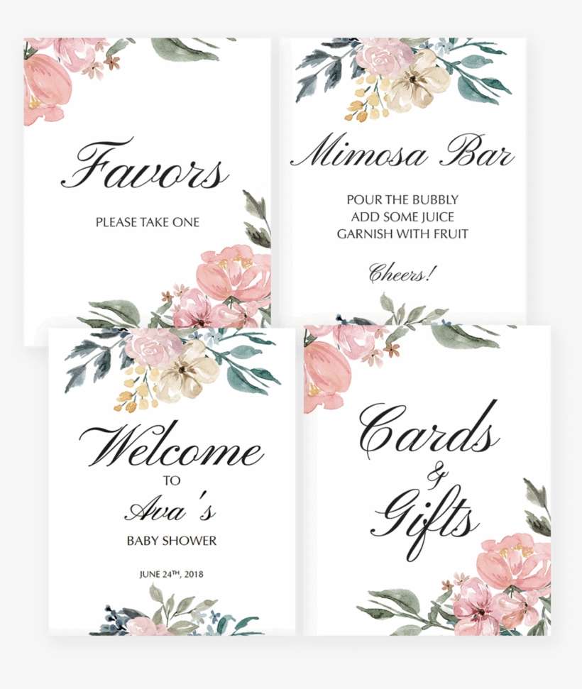 Floral Watercolor Shower Decor Package Printable By - Floral Baby Announcements, transparent png download