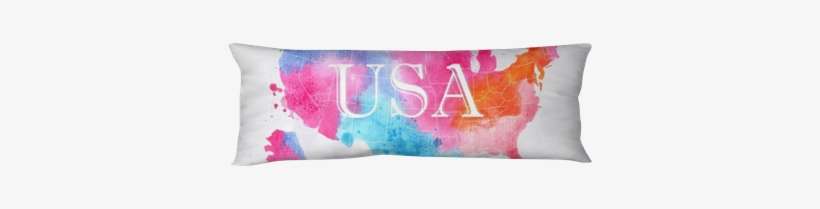 Watercolor Map United States Pink Blue Body Pillow - Estados Unidos En Acuarela, transparent png download