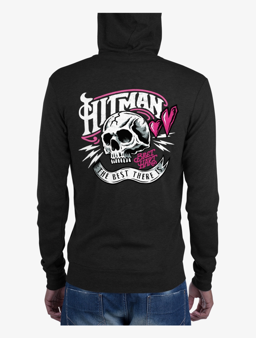 Bret Hart "hitman Skull" Full Zip Hoodie - Hoodie, transparent png download