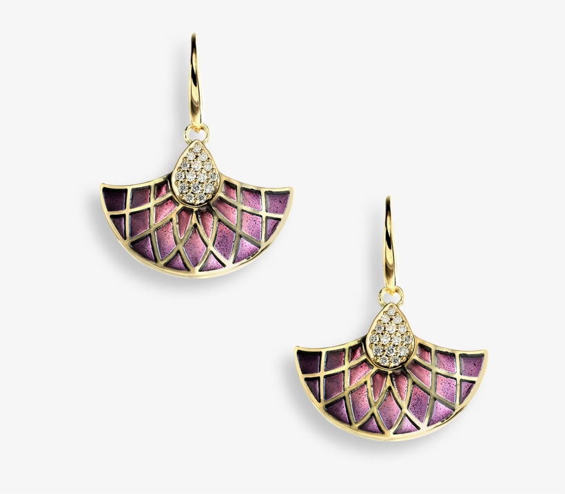 Nicole Barr Designs 18 Karat Gold Wire Earrings Art - Diamond Purple Art Deco Fan Wire Earrings - 18k Gold, transparent png download