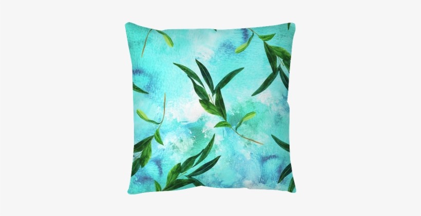 Seamless Pattern With Watercolor Olive Branch On Blue - Background Website, transparent png download