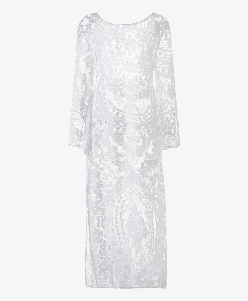 White Flare Sleeve Sheer Lace Maxi Dress Cheap Free - Gown, transparent png download