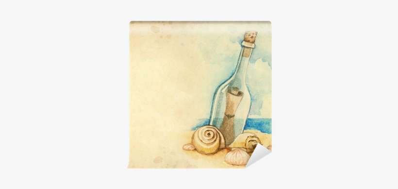 Watercolor Illustration Of Message In A Bottle Wall - Watercolor Message Bottle, transparent png download