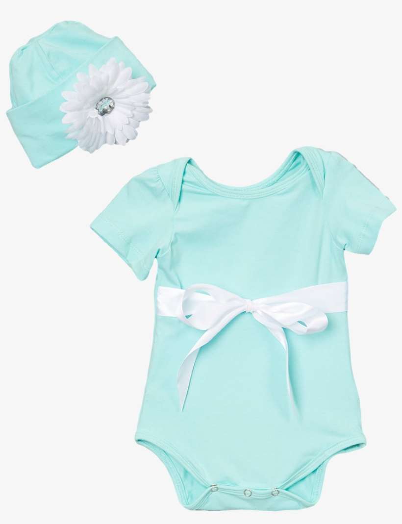 Teal & White Ribbon Onsie Bodysuit & Beanie - White Ribbon, transparent png download