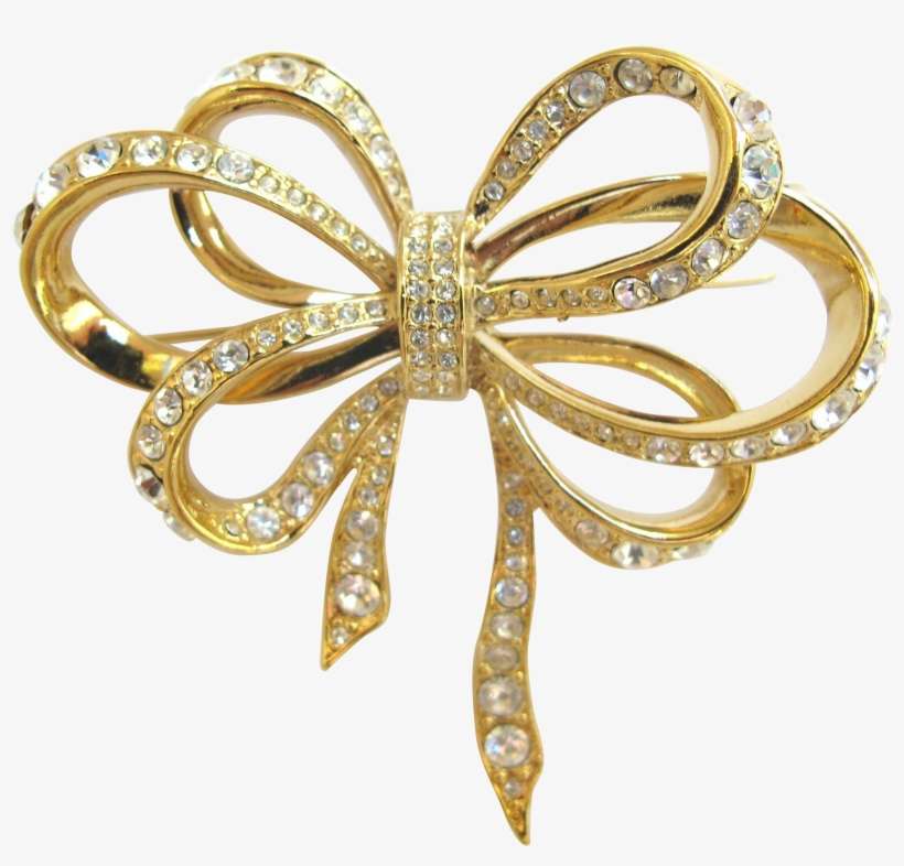 Kjl For Avon "lustrous Bow Collection" Gold Tone Rhinestone - Gold Accessories Png, transparent png download