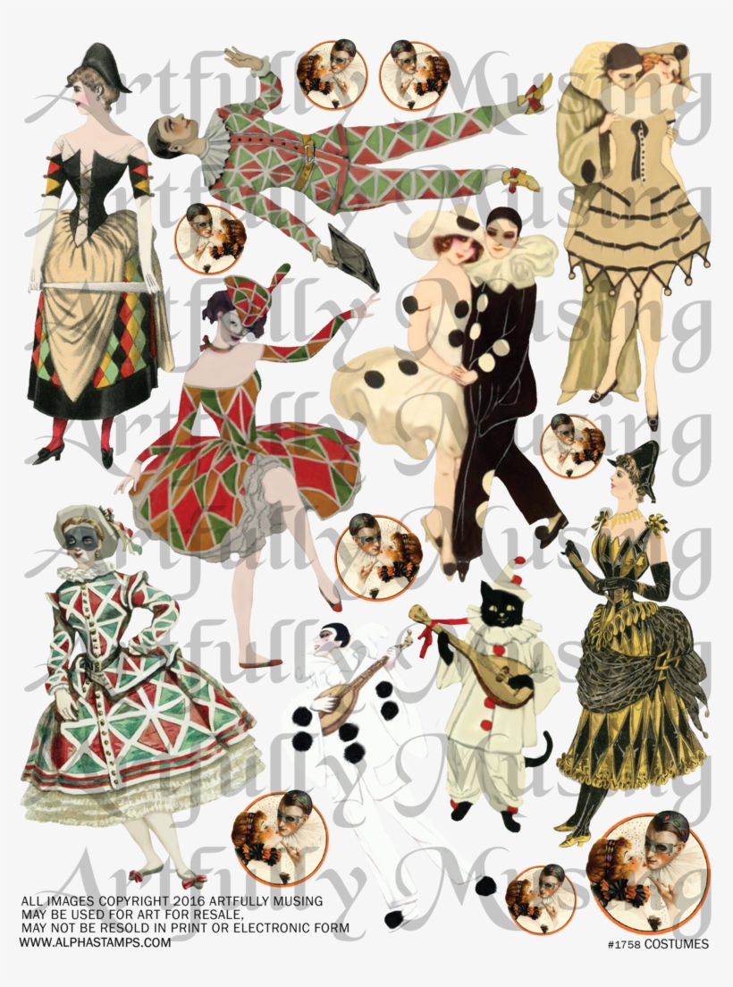 To Add More Whimsy To The Clock, I Created A New Collage - Columbine Harlequin And Pierrot, transparent png download