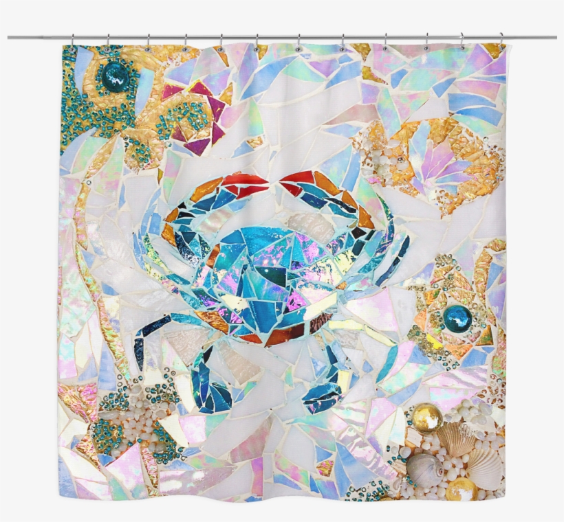 Blue Crab Mosaic Shower Curtain - Floral Design, transparent png download