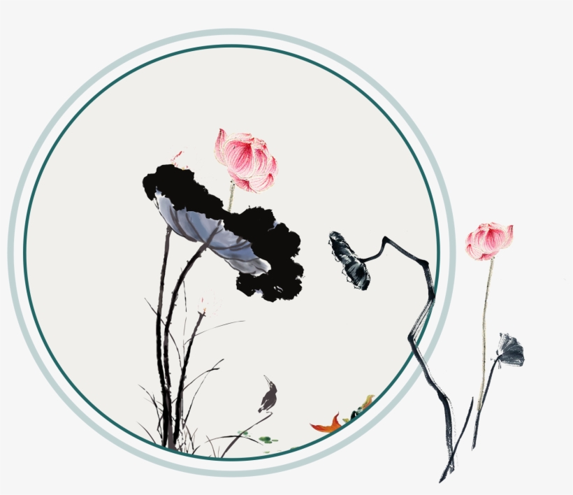 Hand-painted Cartoon Ink Lotus Decorative - Ink Wash Painting, transparent png download