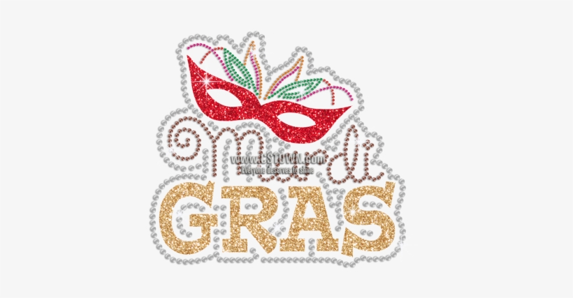 Red Mardi Gras Mask Iron On Rhinestone Transfer - Illustration, transparent png download