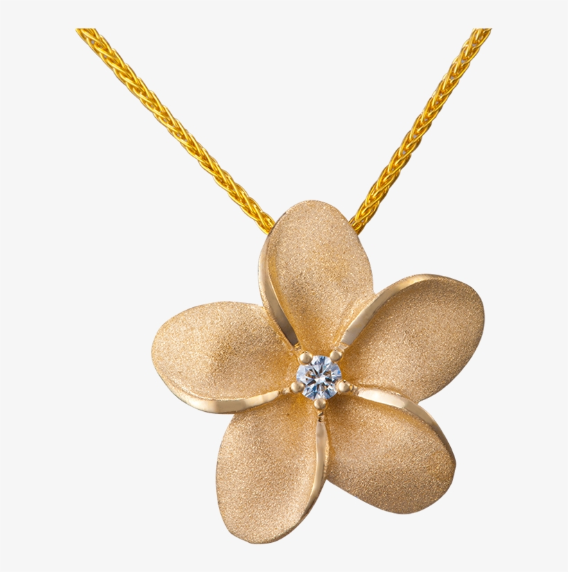 18mm 14k Gold Plumeria Pendant With Diamond - Gold, transparent png download