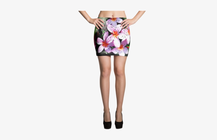 Black Mini Skirt Pink Hawaiian Plumeria Art - Skirt, transparent png download