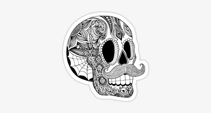 Mustache Mexican Sugar Skull Tattoo Design - Day Of The Dead Skull Mustache, transparent png download