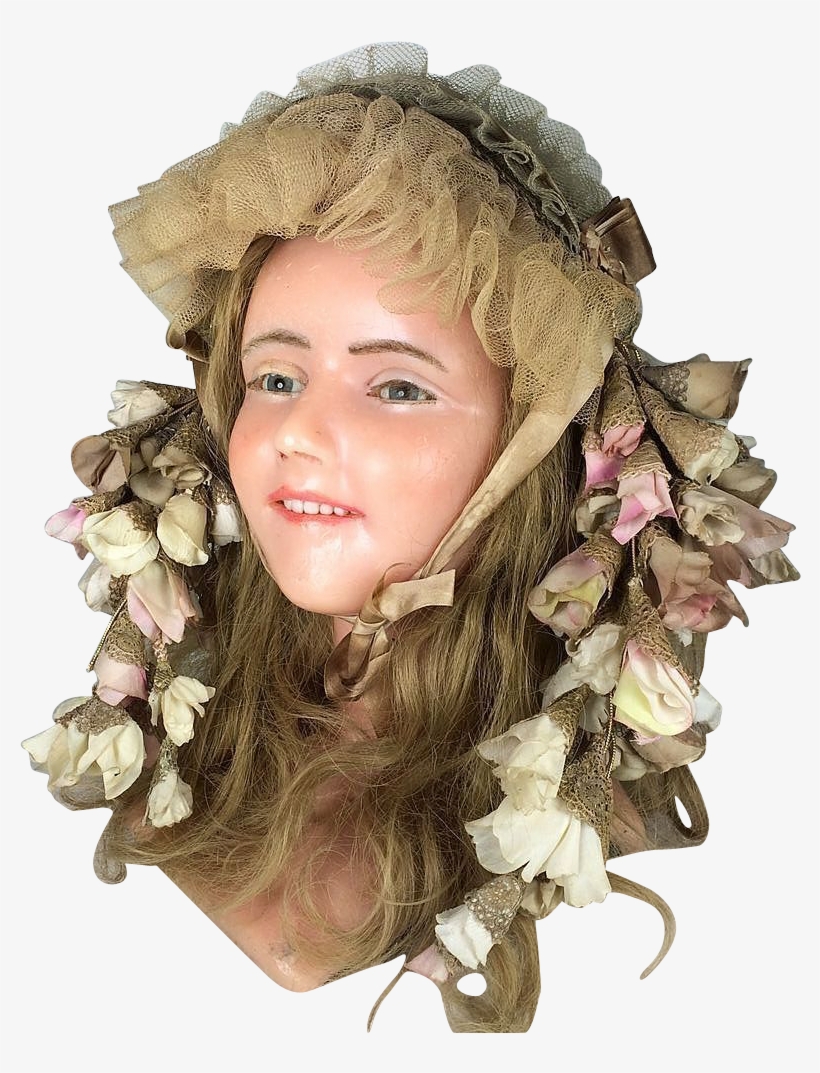 1900 French Wax Head Mannequin Boudoir Doll Bust Bonnet - Doll, transparent png download