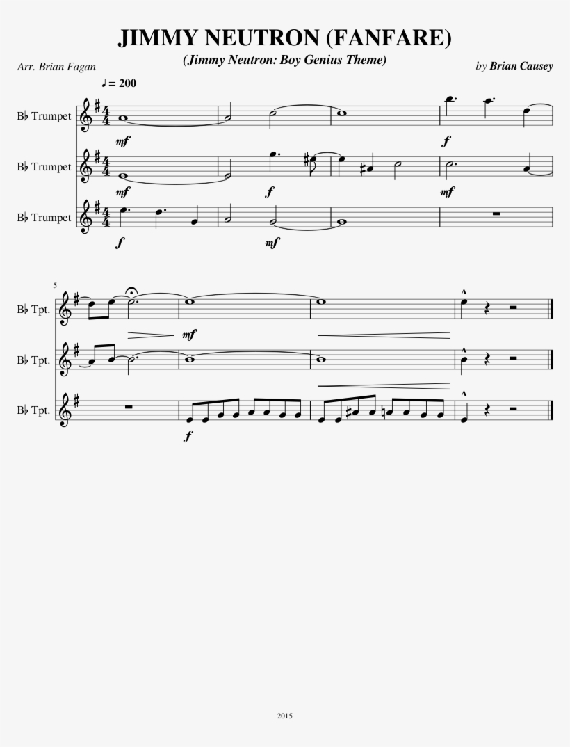 Jimmy Neutron Sheet Music Composed By By Brian Causey - Music, transparent png download