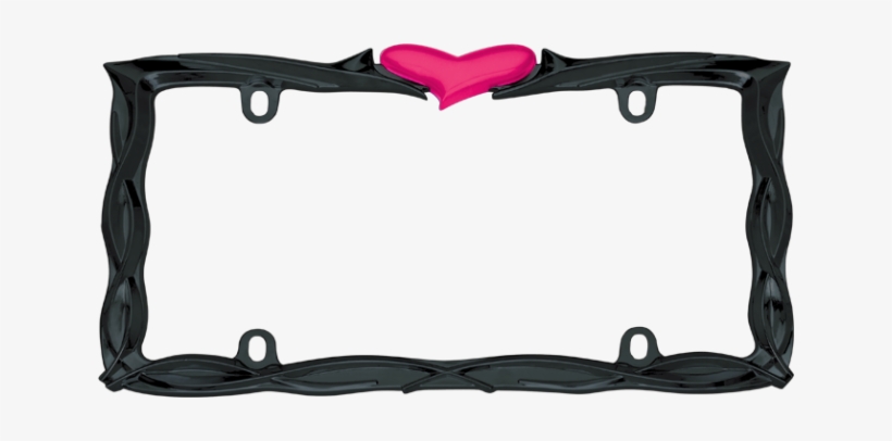 Hot Pink Heart On Chrome Or Black Frame - Black & Pink Frames, transparent png download
