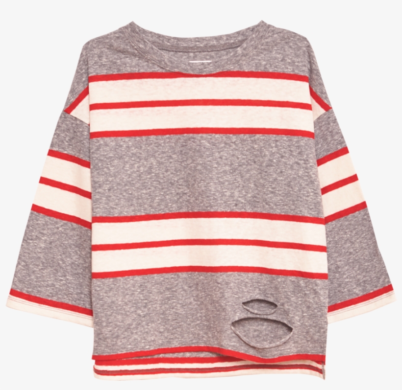 Fish And Kids Big Stripes Ripped Detail T-shirt - T-shirt, transparent png download