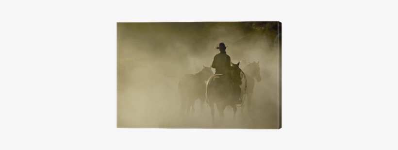 Single Cowboy With Rope And Horses In The Dust Canvas - Lost Nation, transparent png download