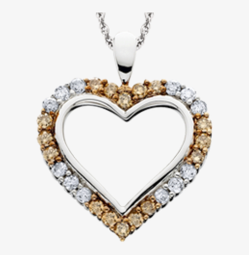 L100 - Liana .33tw Champagne & White Diamond Heart Necklace, transparent png download