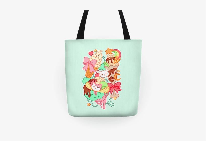 Cute Cat Sundae & Kawaii Ice Cream Tote Bag - Kawaii Ice Cream Cat, transparent png download