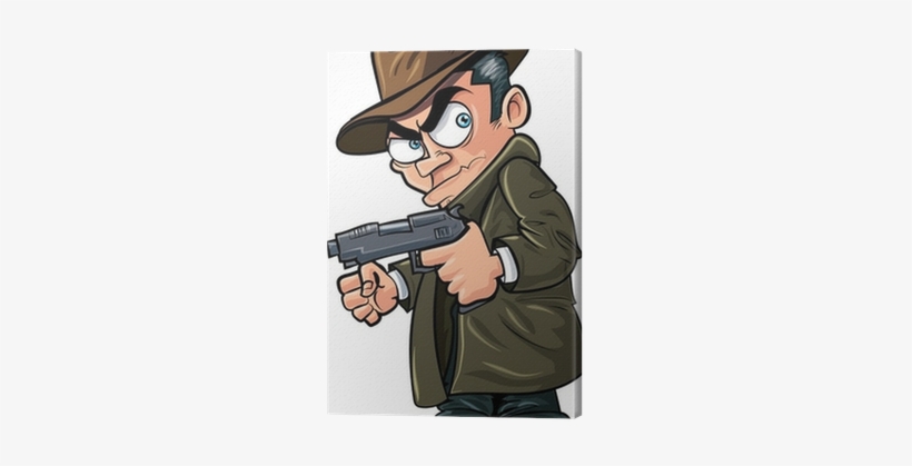 Cartoon Gangster With A Gun And Hat Canvas Print • - Cartoon Pistool, transparent png download