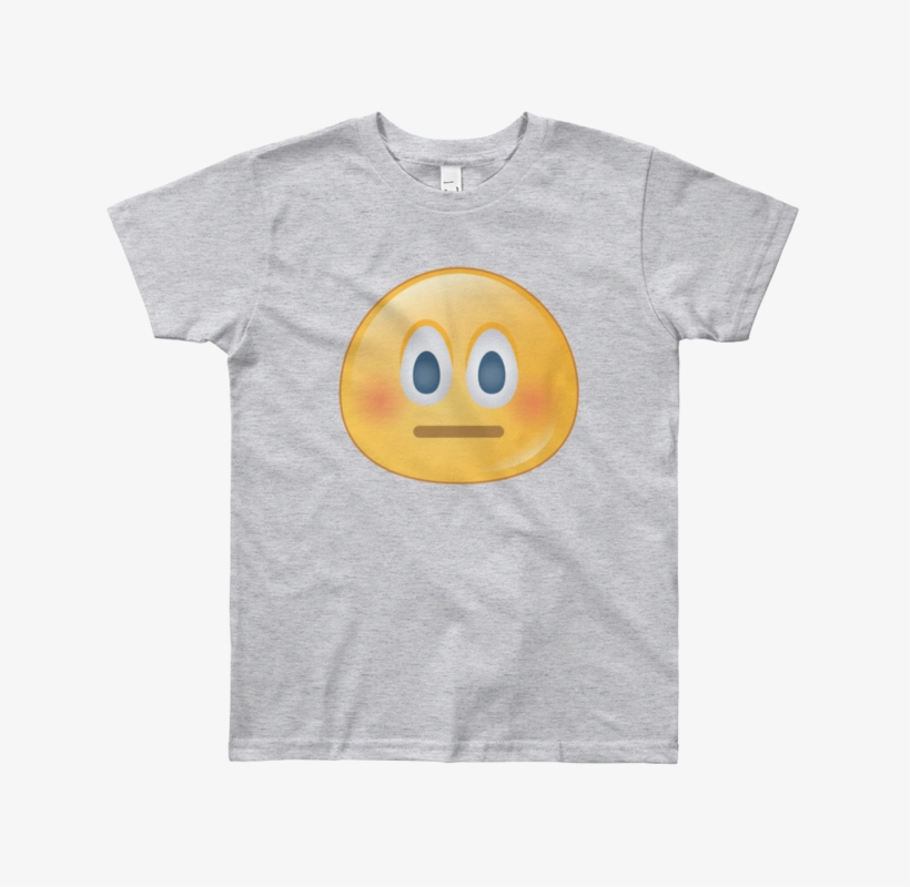 Expressive Blushing Emoji Youth Short Sleeve T-shirt - T-shirt, transparent png download