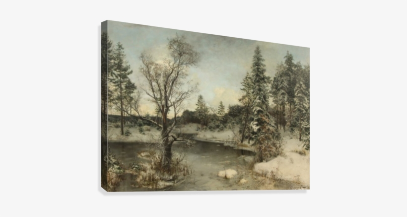 River In The Winter Forest Canvas Print - Painting, transparent png download