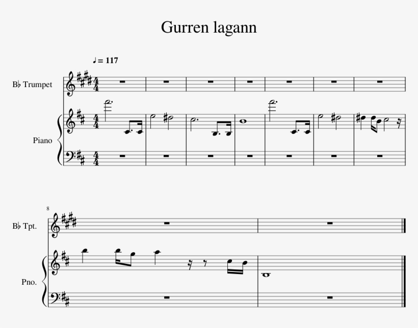Gurren Lagann Sheet Music 1 Of 1 Pages - Sheet Music, transparent png download