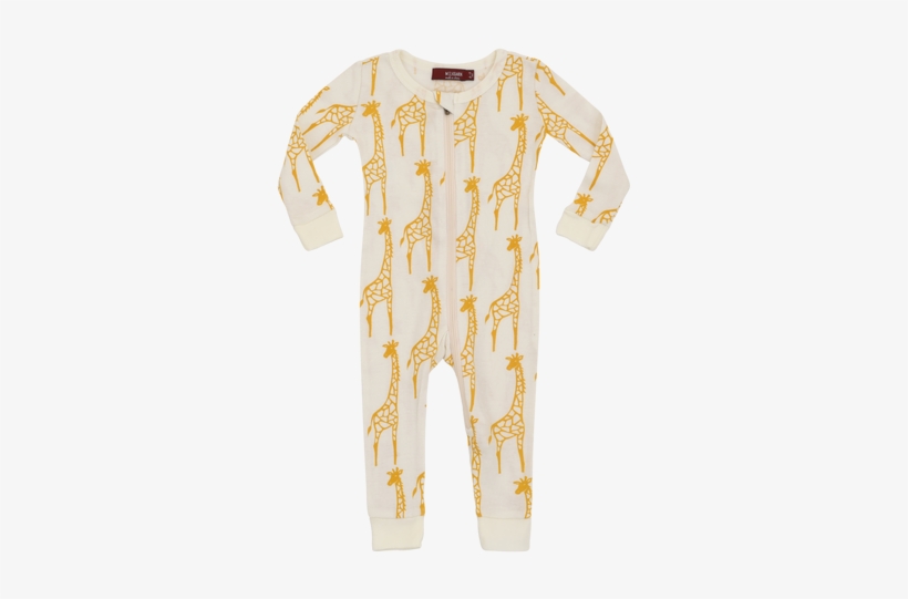 Organic Zip Romper, Yellow Giraffe - Pajamas, transparent png download
