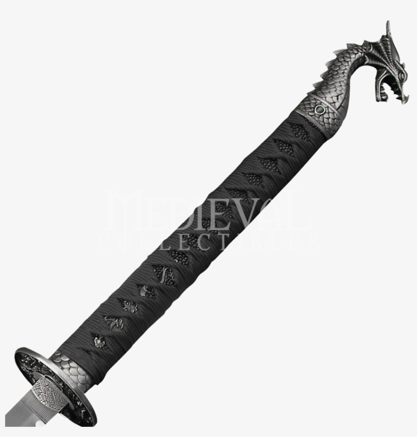Black Handled Gray Dragon Katana - Katana, transparent png download