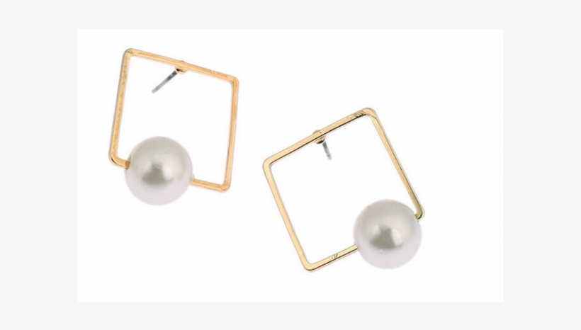 Gold Square Pearl Statement Earrings - Earrings, transparent png download