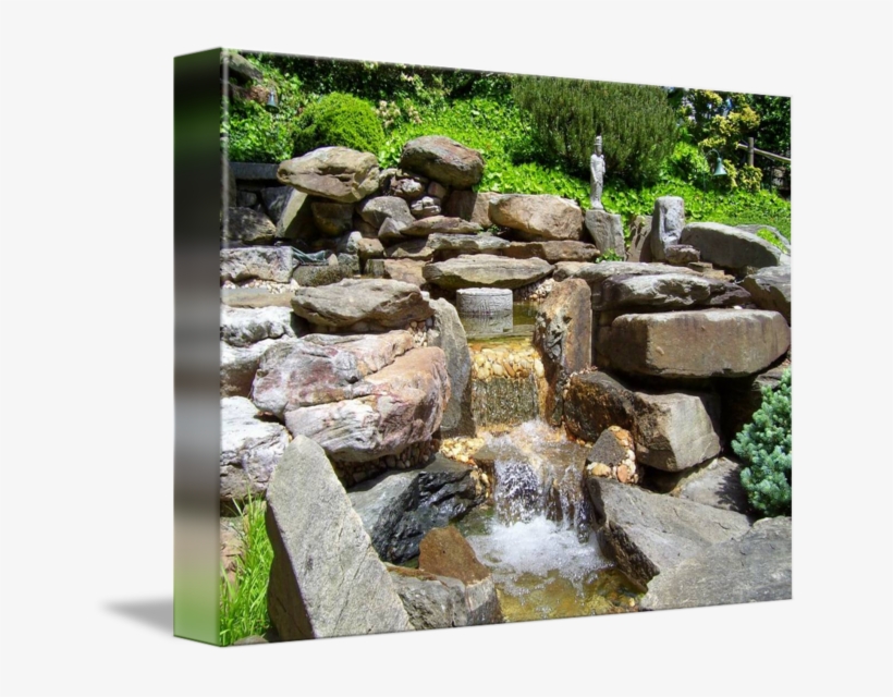 Japanese Garden Waterfall And Statue By Mary Upton - Waterfall, transparent png download