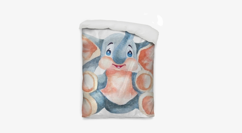 Watercolor Baby Elephant Illustration On White Duvet - Watercolor Painting, transparent png download