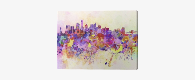 New York Skyline In Watercolor Background Canvas Print - Designart - Purple New York Skyline - Cityscape Canvas, transparent png download