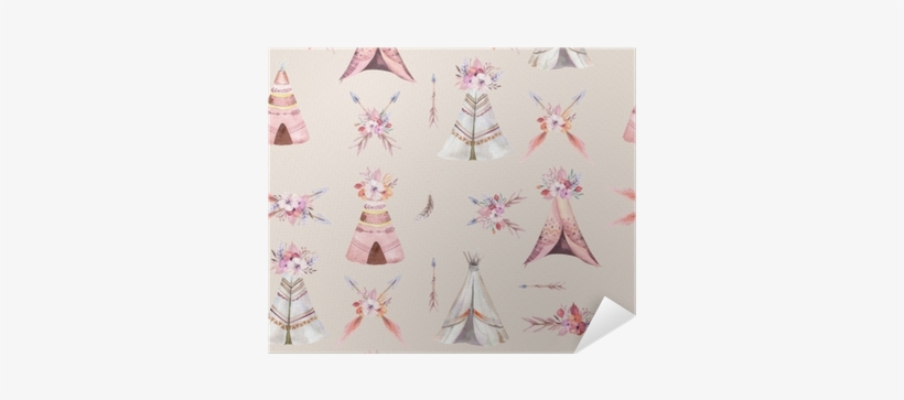 Hand Drawn Watercolor Tribal Teepee Seamless Pattern, - Tipi, transparent png download