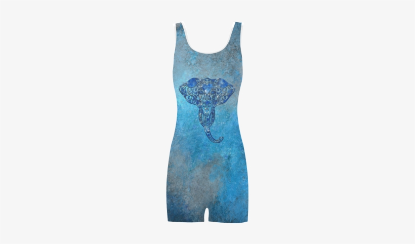 A Blue Watercolor Elephant Portrait In Denim Look Classic - One-piece Garment, transparent png download