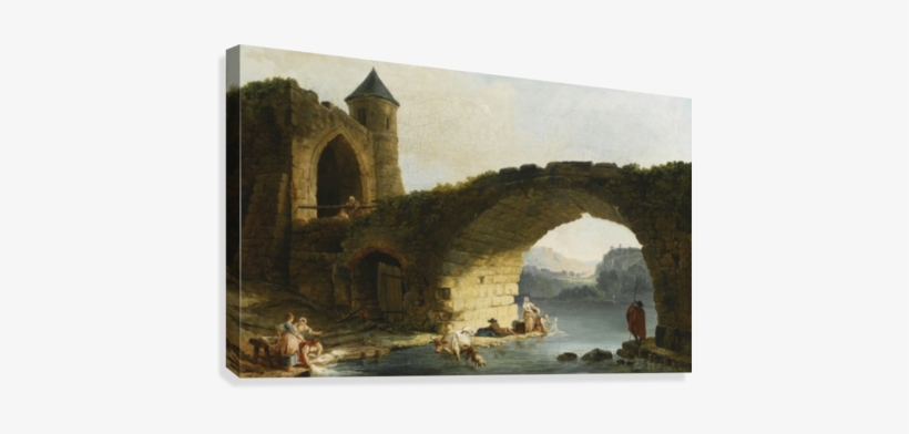 A Capriccio River Landscape With Washerwomen Near A - Painting, transparent png download