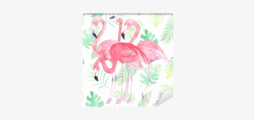 Watercolor Seamless Pattern With Flamingo And Tropic - Flamingo Pastel Watercolour, transparent png download