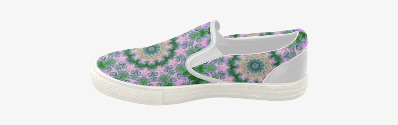 Rose Pink Green Explosion Of Flowers Mandala Women's - Slip-on Shoe, transparent png download