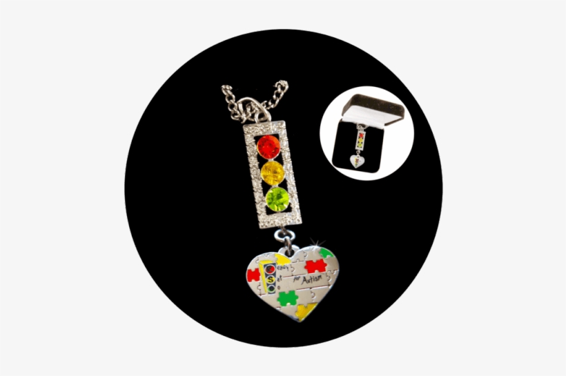 Beautiful Silver Tone Traffic Light With Autism Puzzle - Traffic Light, transparent png download