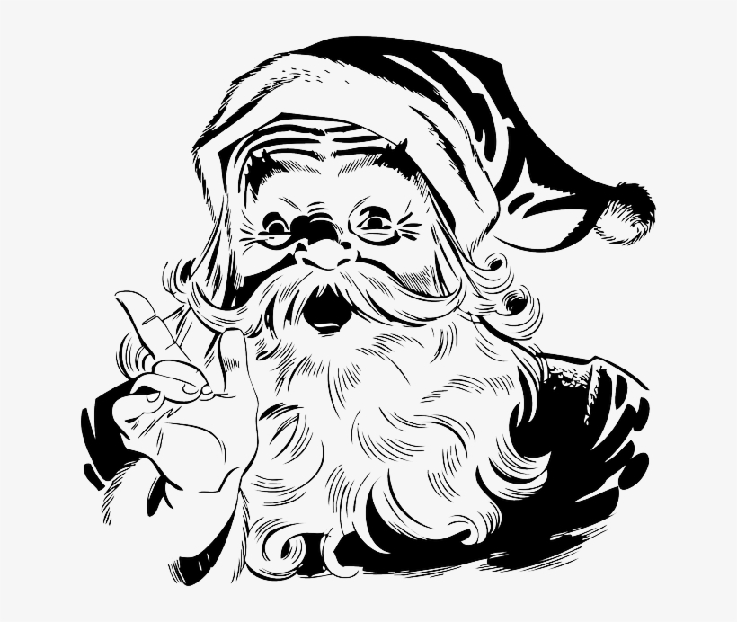 Outline, Silhouette, White, Recreation, Cartoon - Black And White Santa Png, transparent png download