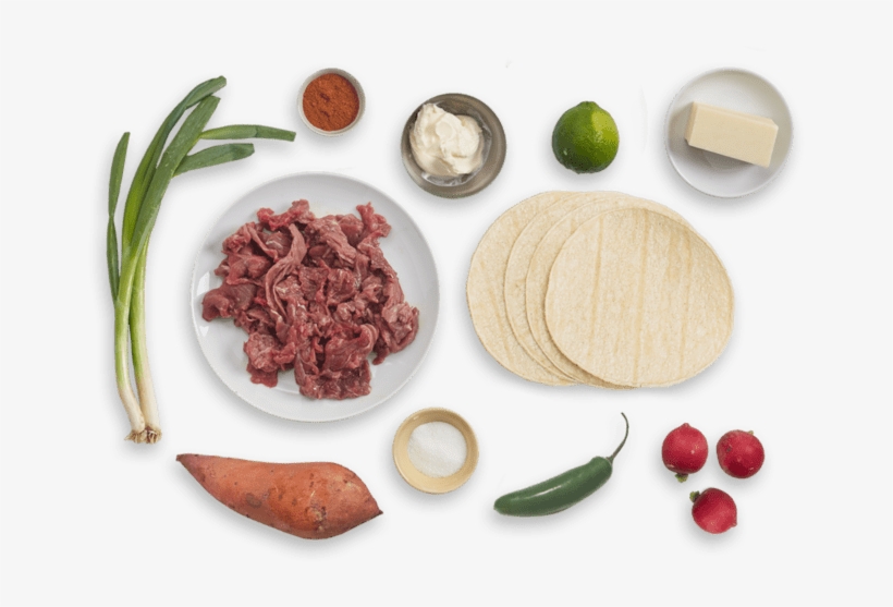 Beef Tacos & Radish Salsa Spicy Sweet Potato Wedges - Beef Tacos Blue Apron, transparent png download