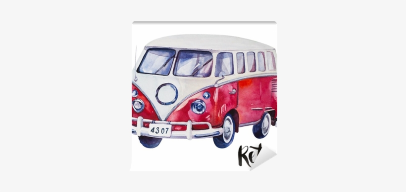 Hand Painted Watercolor Vintage Red Car - Vintage Vacation Van Watercolour, transparent png download
