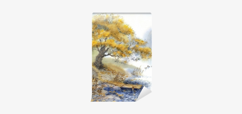 An Old Tree Near The Pond Wall Mural • Pixers® • We - Watercolor Painting, transparent png download