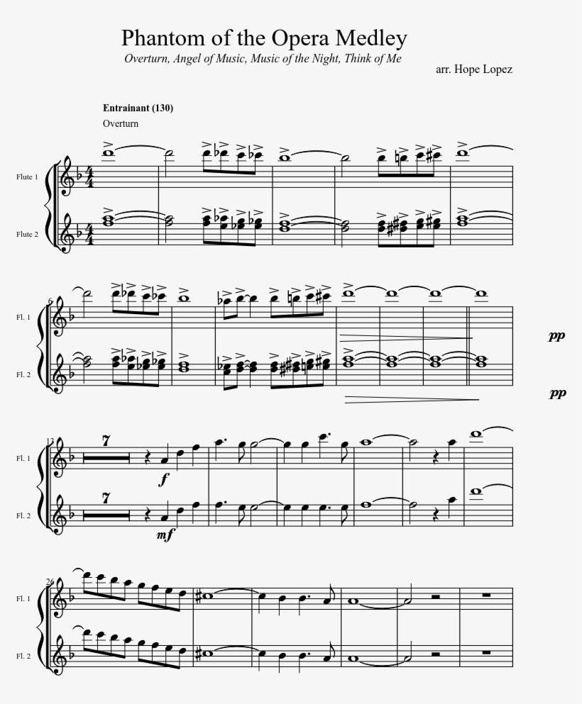 Phantom Of The Opera Medley Sheet Music Composed By - Phantom Of The Opera Flute Sheet Music, transparent png download