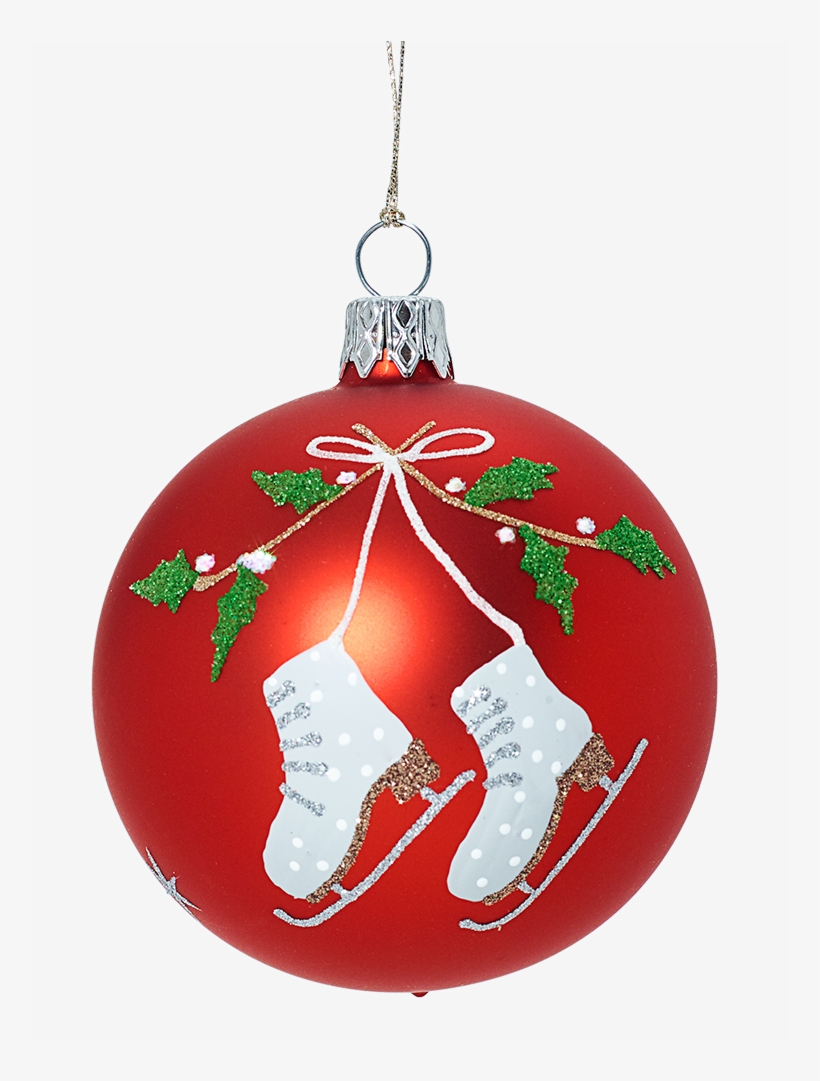 Glass Bauble Red With Ice Skates And Mistletoe, 7cm - Christmas Day, transparent png download