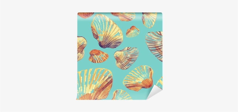 Watercolor Seamless Pattern Of Sea Shells - Seashell, transparent png download