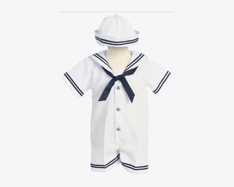 White Classic Nautical Romper Spring Outfit W Sailor - Baby Sailor Romper, transparent png download