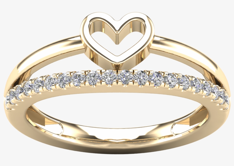 24 Ct Heart Two Lines Ladies Ring In 14k Gold - Engagement Ring, transparent png download