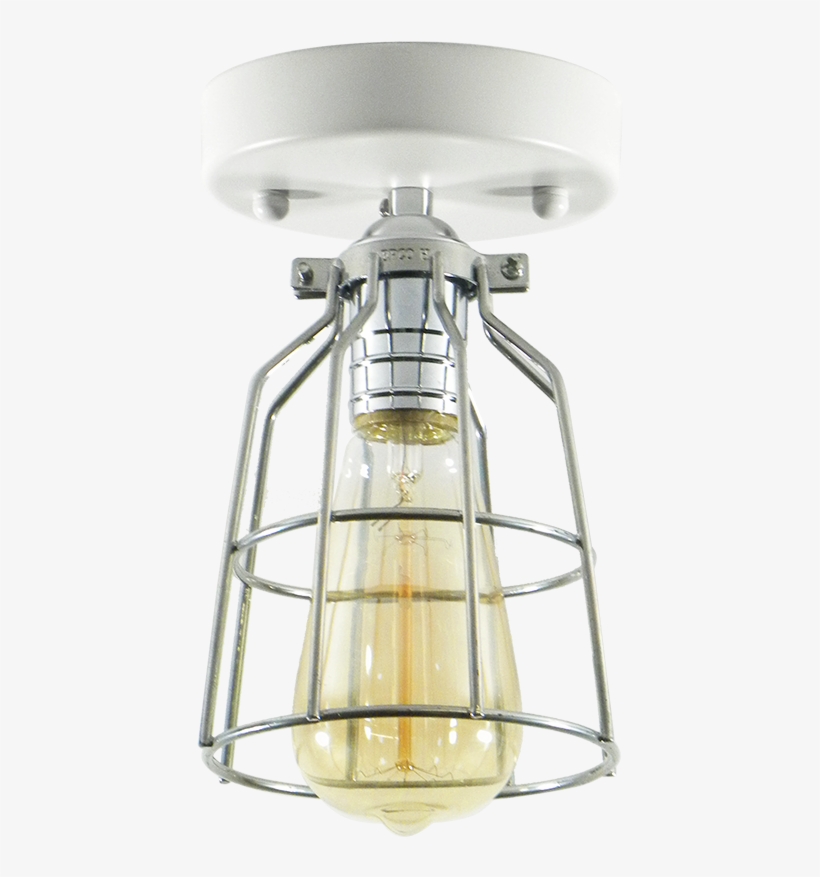 White And Chrome With Steel Cage - Light Fixture, transparent png download