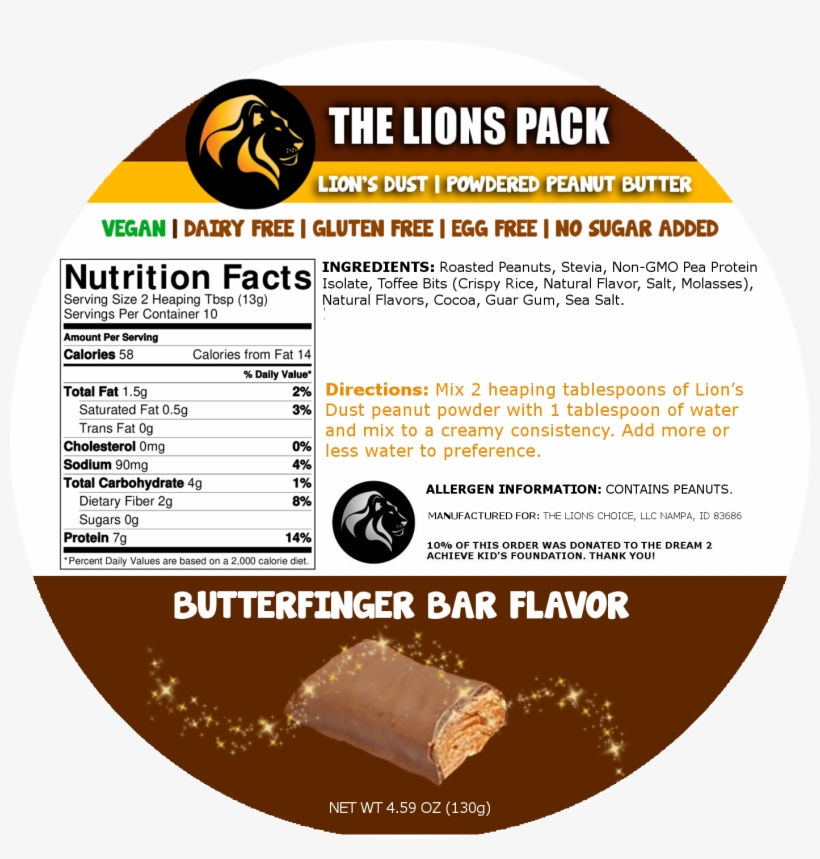 Butterfinger Bar Flavor Lion's Dust 130g Bag - Beer Nuts Hot Bar Mix 32 Oz. Sup Bag, transparent png download